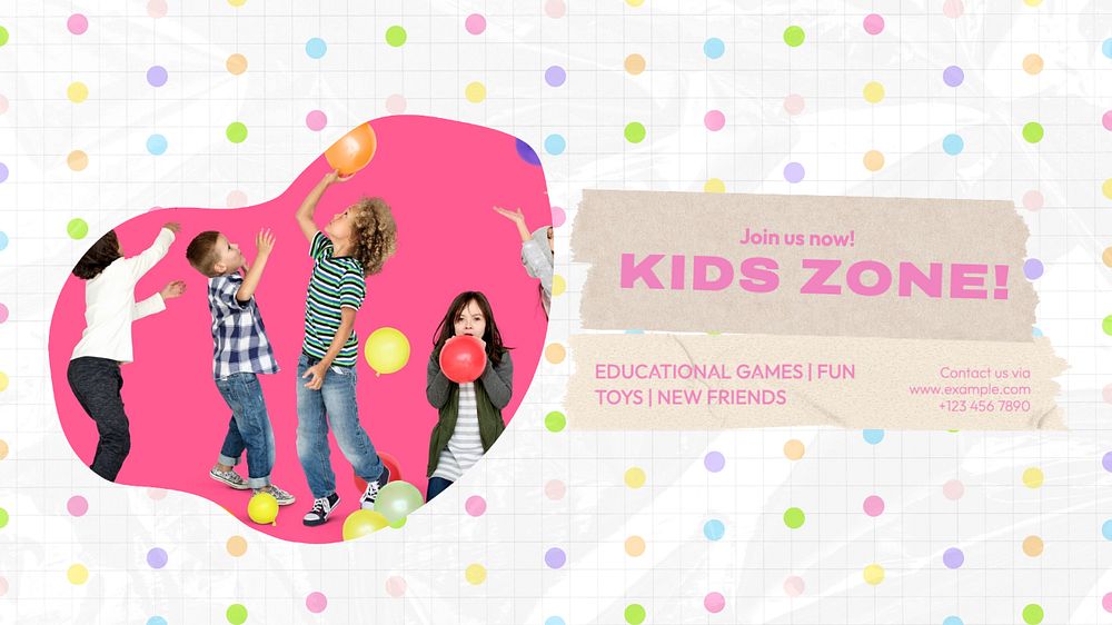 Kids zone  blog banner template, editable text