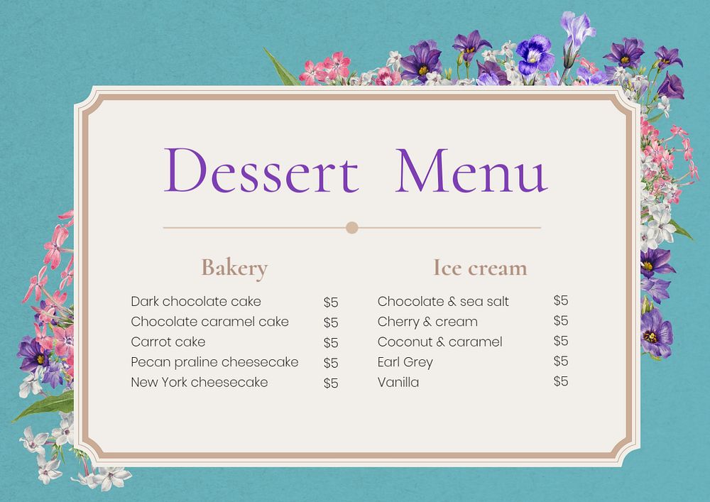 Dessert menu template, editable design