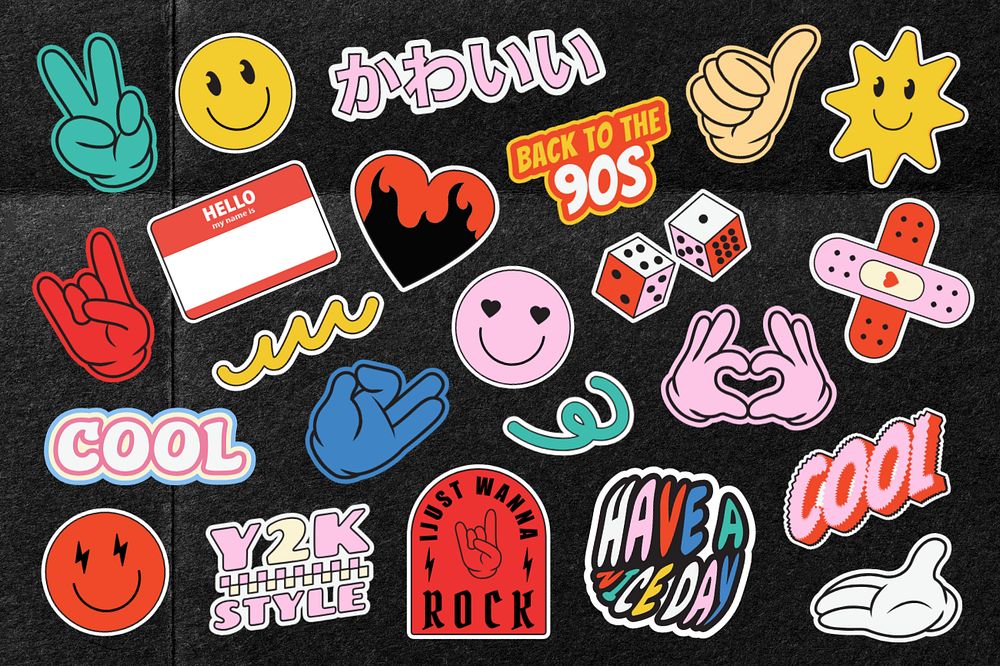 Retro funky typography sticker set, editable design