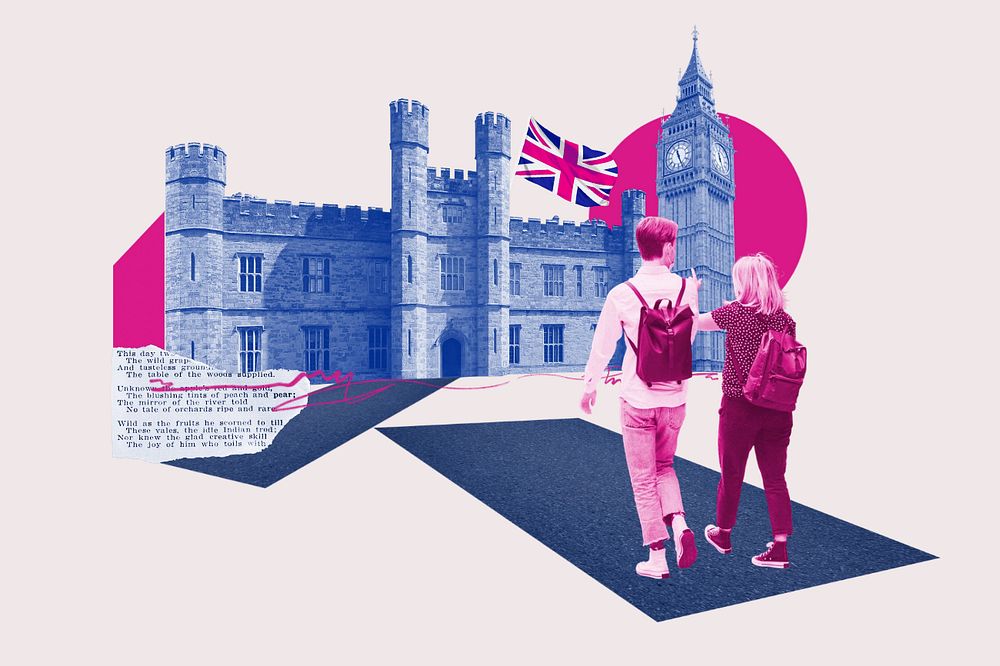 Study in UK, education photo collage, editable design