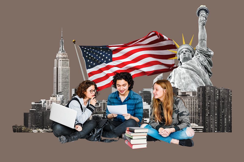 Study in USA, education photo collage, editable design