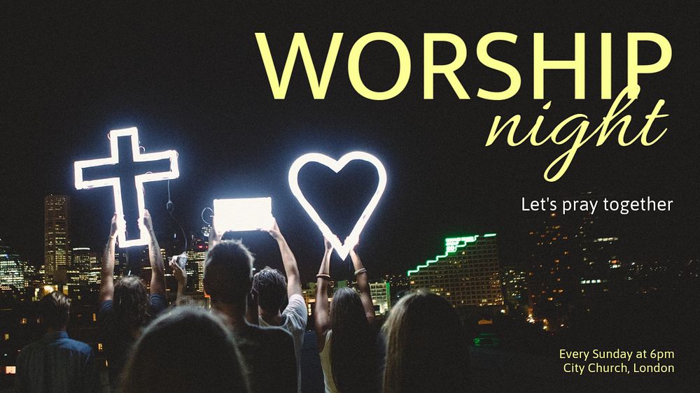 Worship night blog banner template, editable text