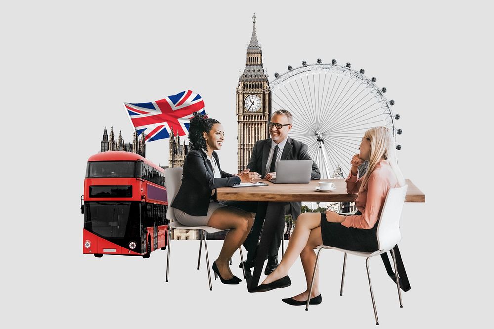 British partnership, business photo collage, editable design