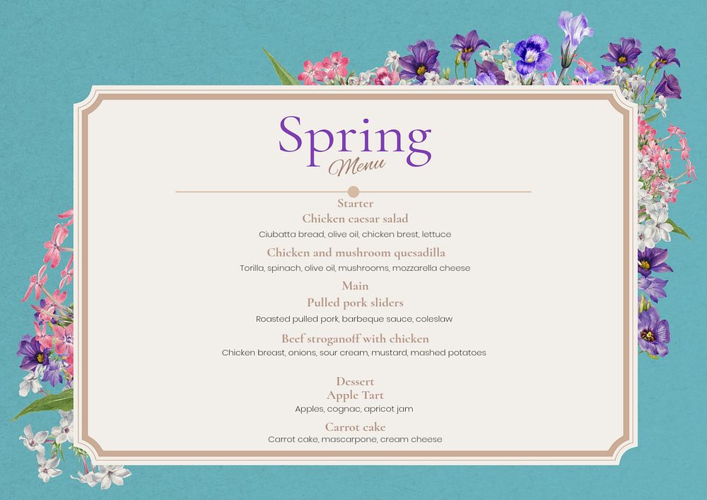 Spring menu template, editable design