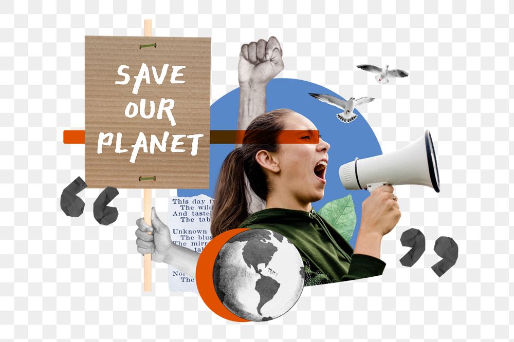 PNG element save our planet, environment activism photo collage, editable design