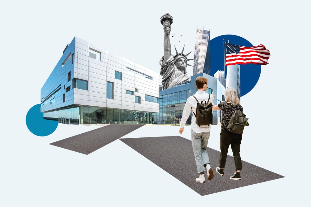 Study in USA, education photo collage, editable design