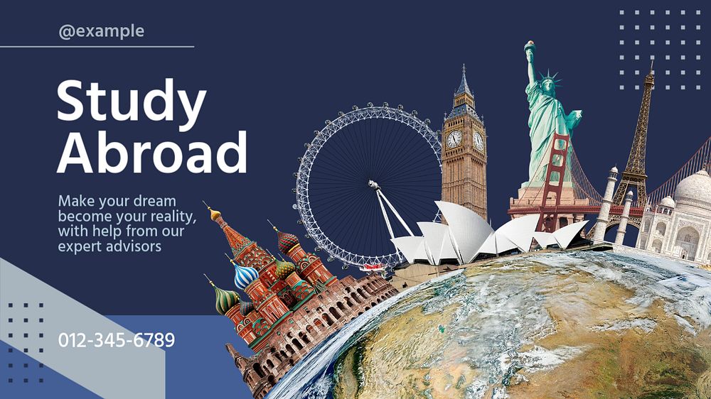 Study abroad blog banner template, editable text