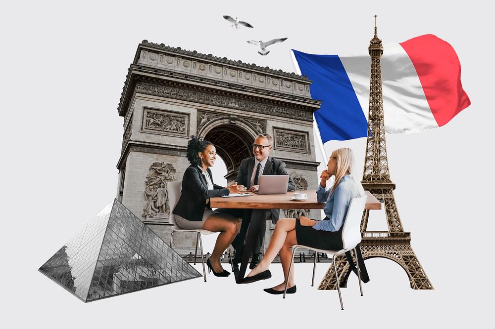 French partnership, business photo collage, editable design