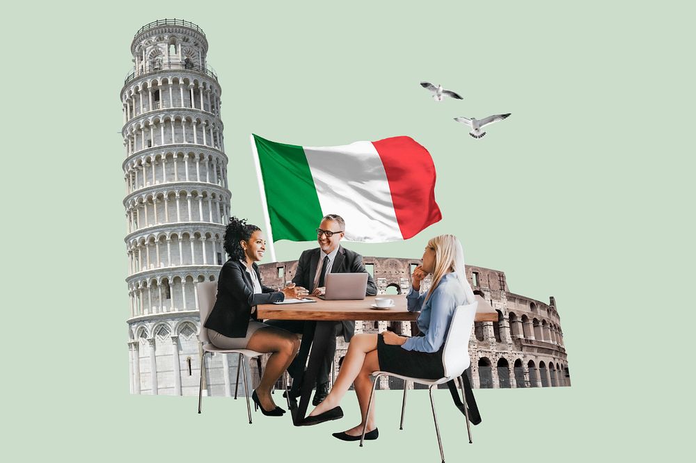 Italian partnership, business photo collage, editable design