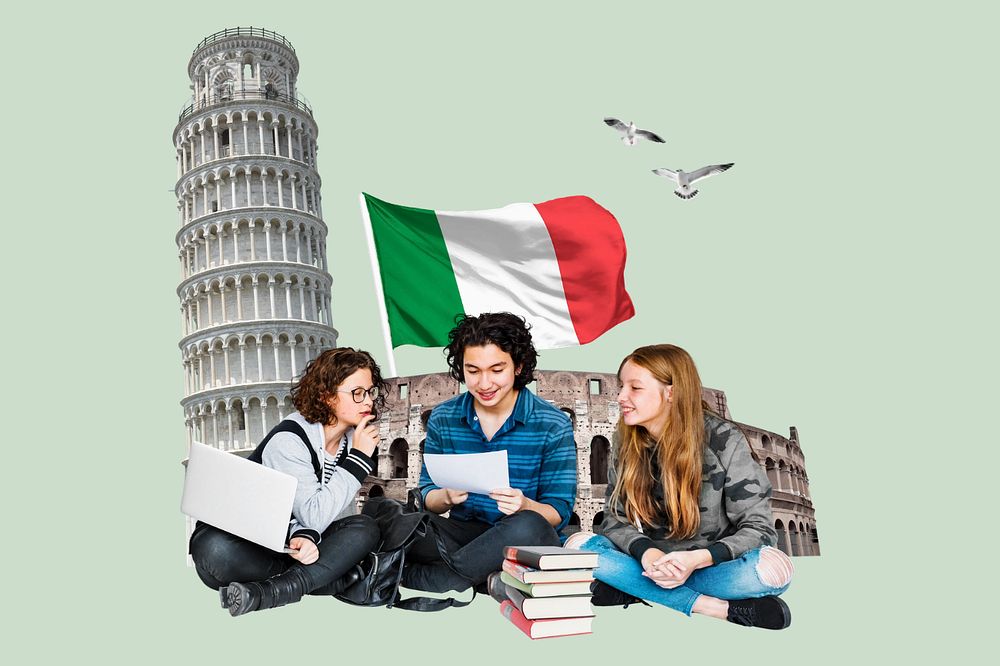 Study in Italy, education photo collage, editable design