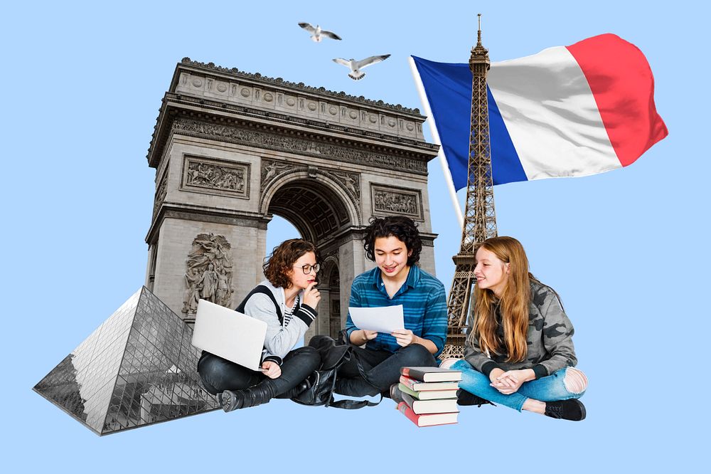 Study in France, education photo collage, editable design