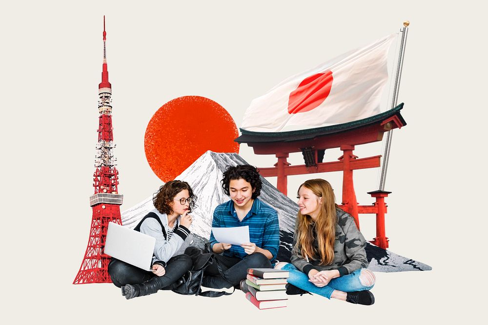 Study in Japan, education photo collage, editable design