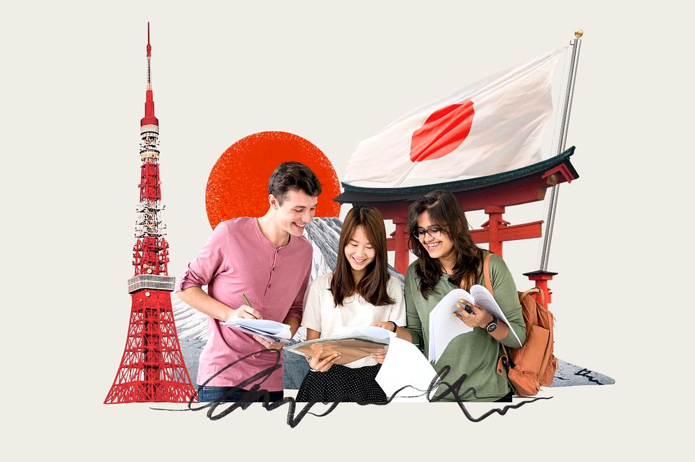 Study in Japan, education photo collage, editable design