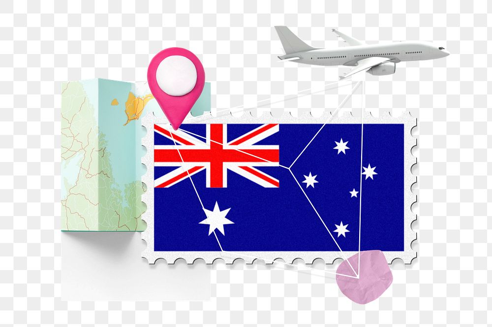 PNG element Australia travel, stamp tourism collage illustration, editable design