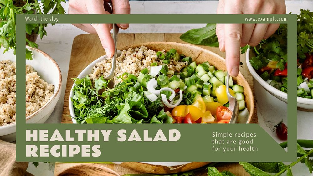 Healthy salad recipes blog banner template, editable text