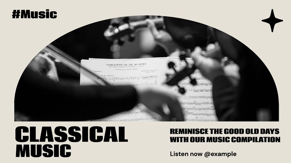 Classical music blog banner template, editable text