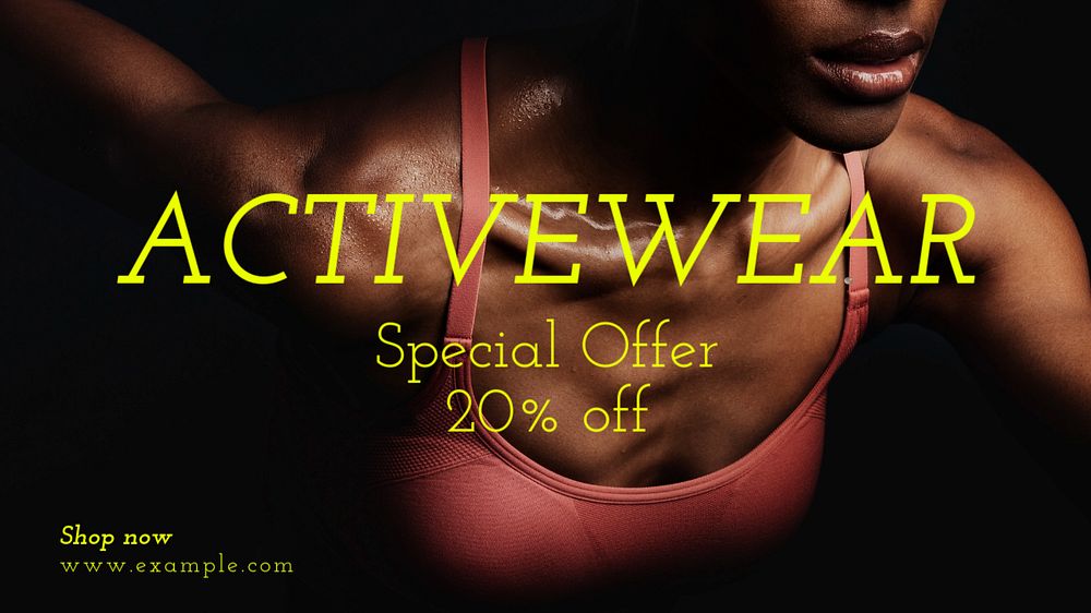 Activewear discount blog banner template, editable text