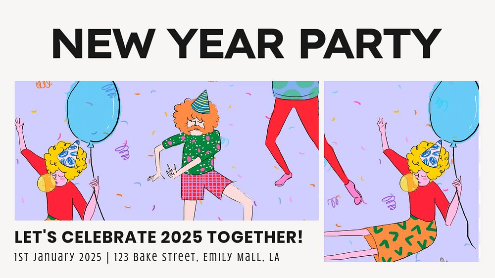 New year party blog banner template, editable text