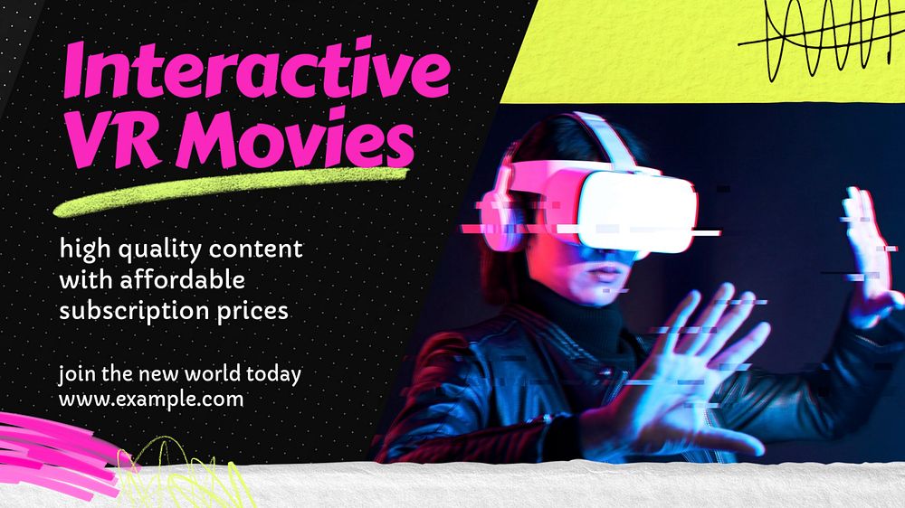 VR movies blog banner template, editable text