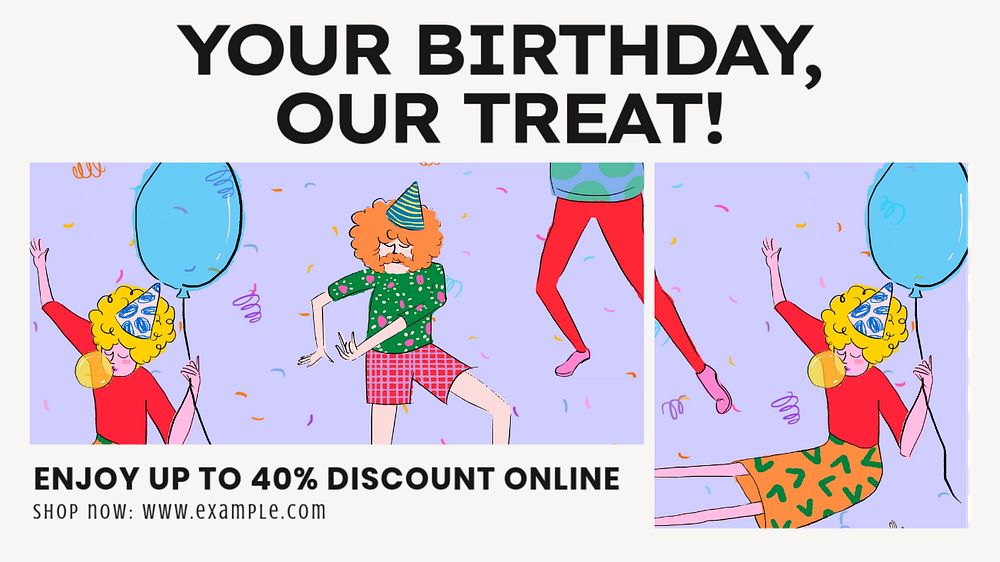 Birthday discount blog banner template, editable text