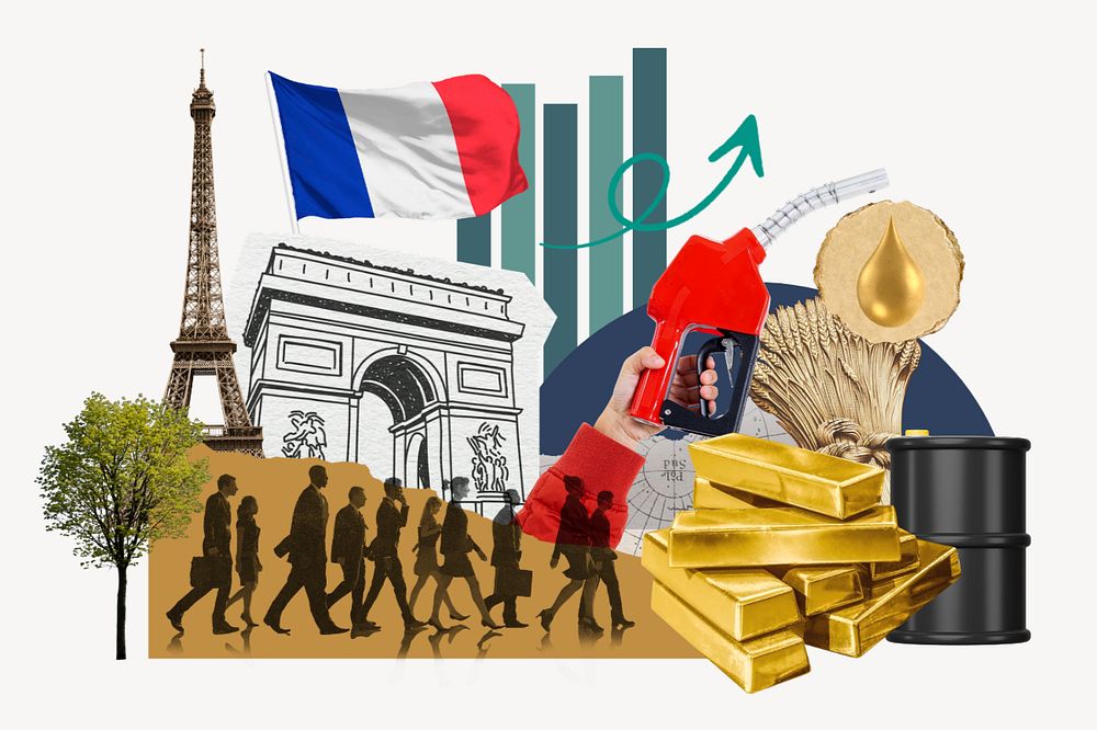 French economy, money finance collage, editable design