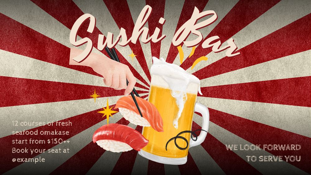 Sushi bar blog banner template, editable text