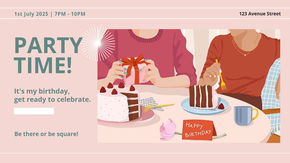 Birthday party celebration blog banner template, editable text