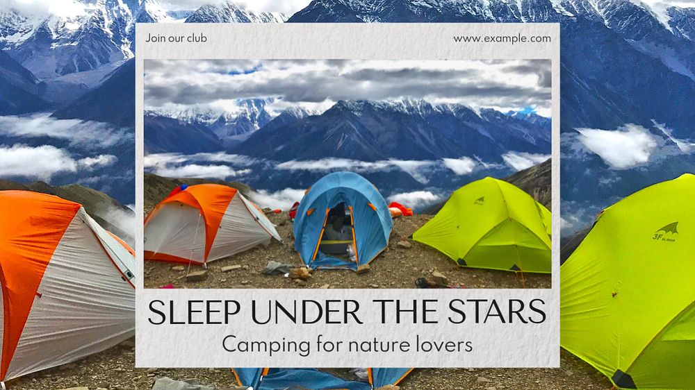 Camping blog banner template, editable text