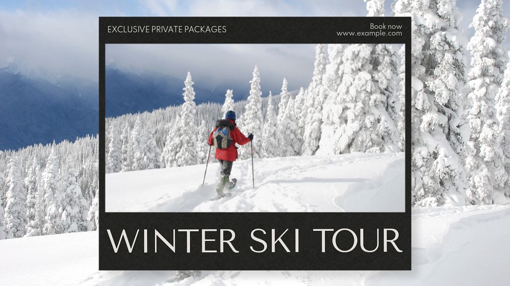 Winter ski tour  blog banner template, editable text