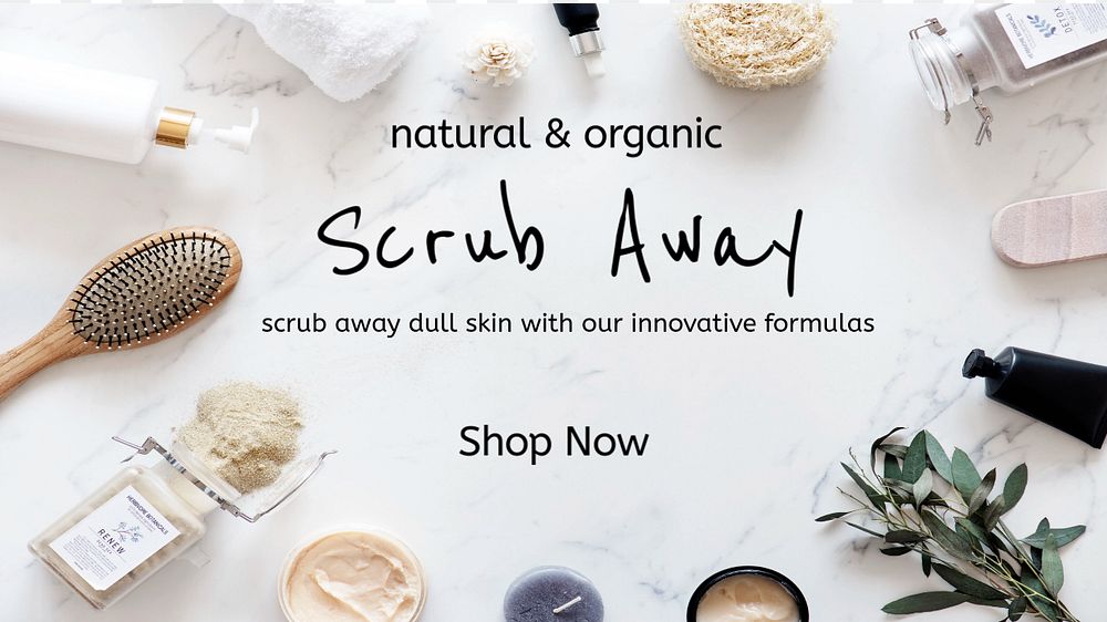 Skincare & body scrub blog banner template, editable text