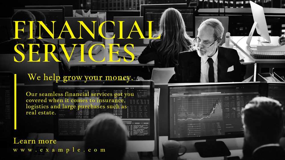 Financial services blog banner template, editable text