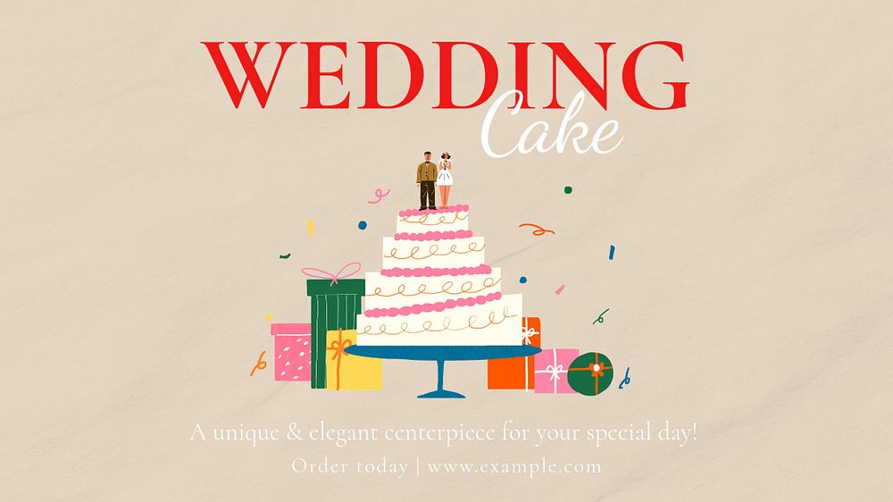 Wedding cake blog banner template, editable text