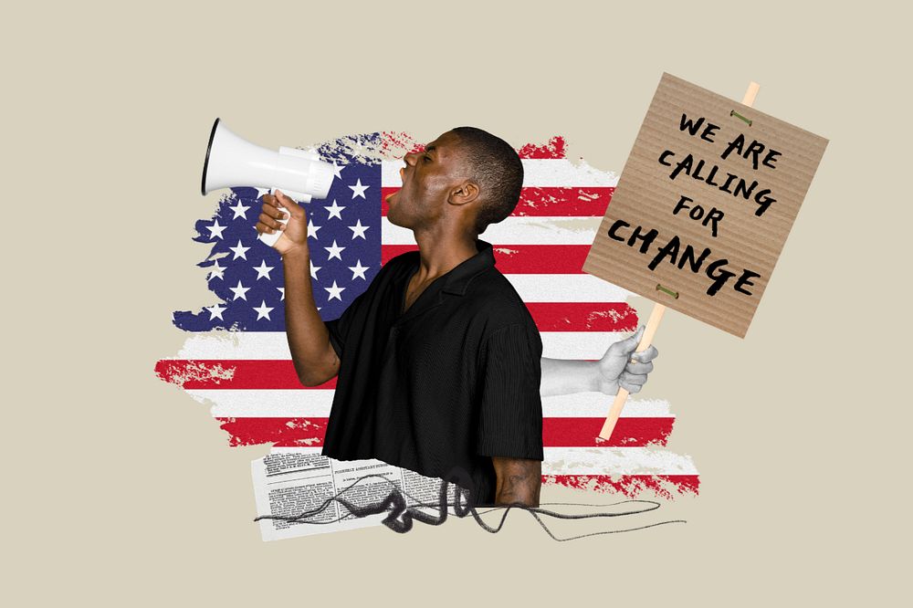 Calling for change, protest activism photo collage, editable design