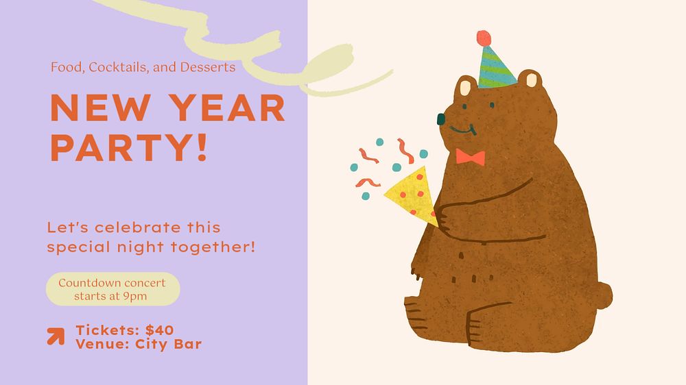 New Year party blog banner template, editable text