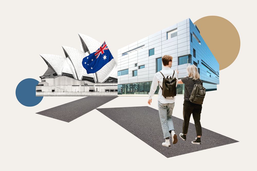 Study in Australia, education photo collage, editable design