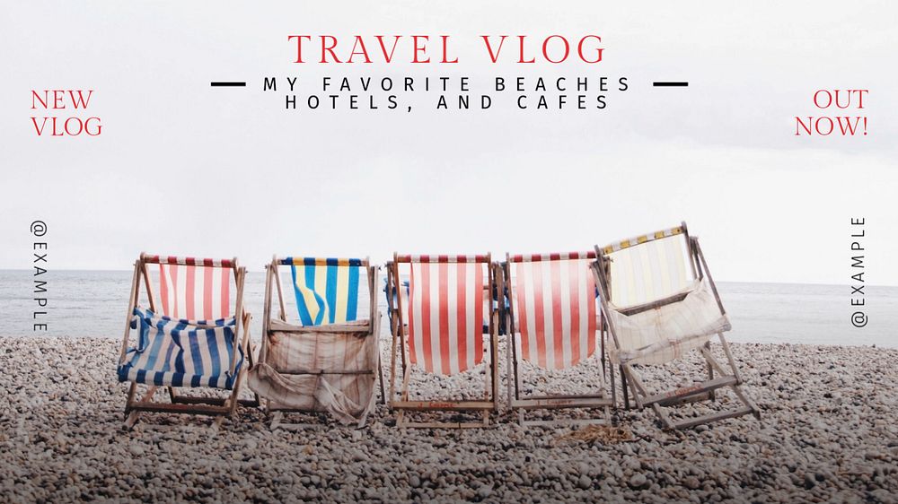 Travel vlog blog banner template, editable text