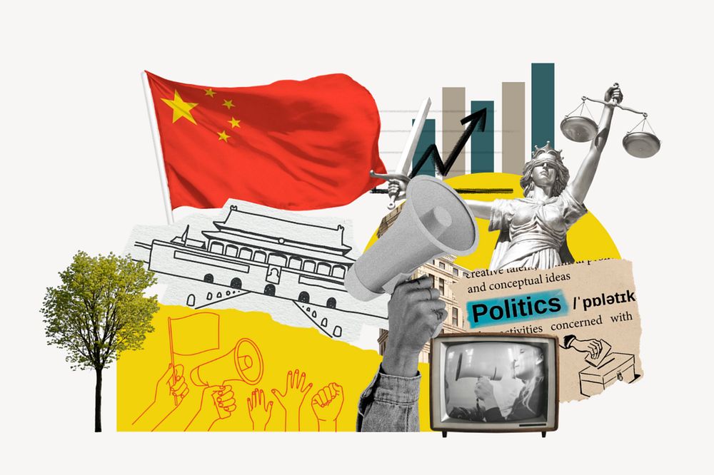 Chinese politics, social issues paper collage, editable design