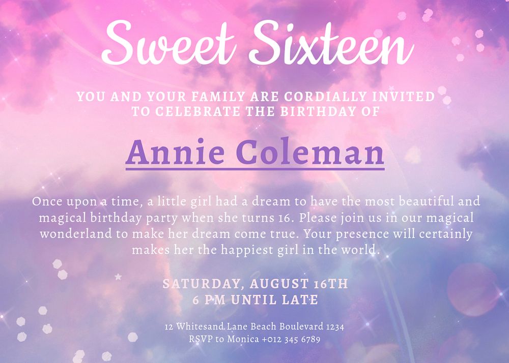 Sweet 16 template, editable design