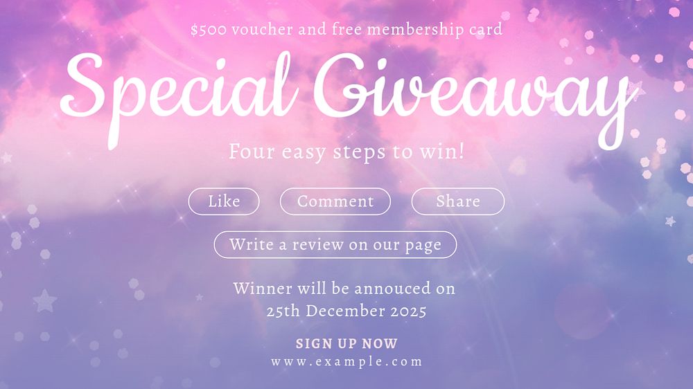 Special giveaway blog banner template, editable text