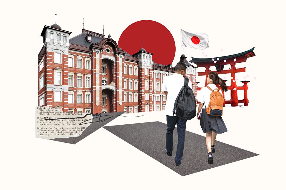 Study in Japan, education photo collage, editable design