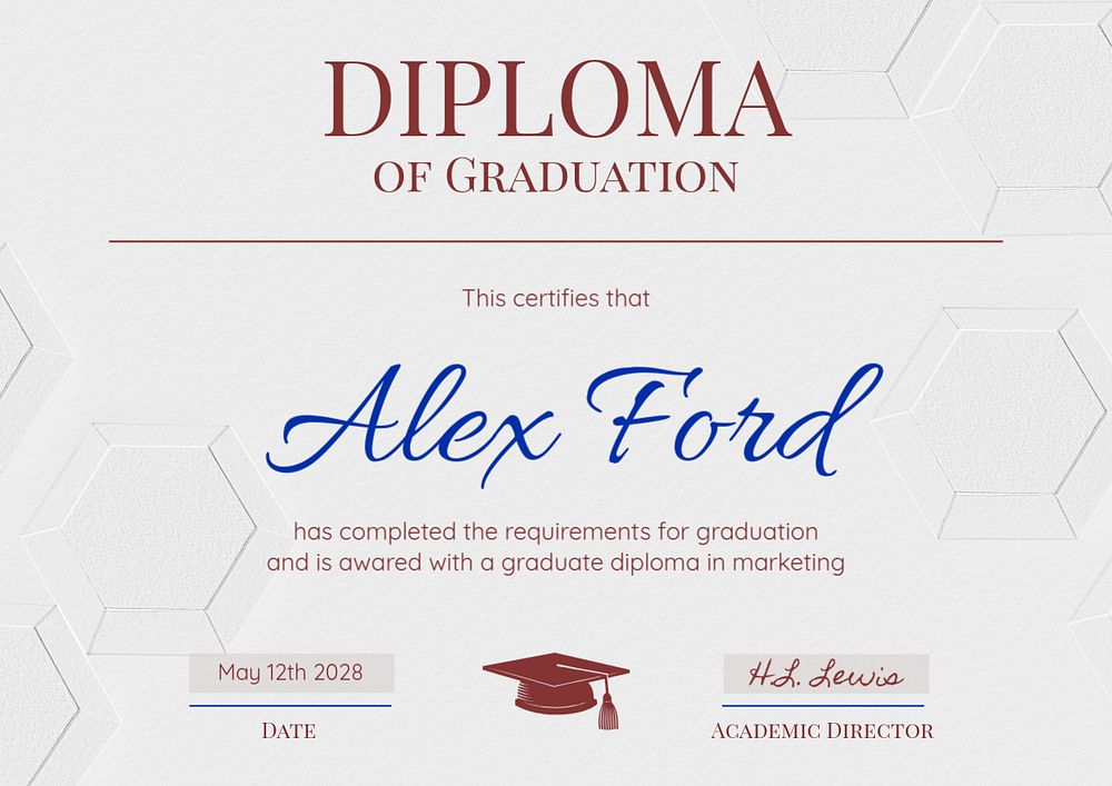 Diploma of graduation template, editable design