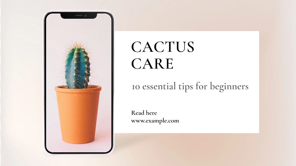 Cactus care  blog banner template, editable text