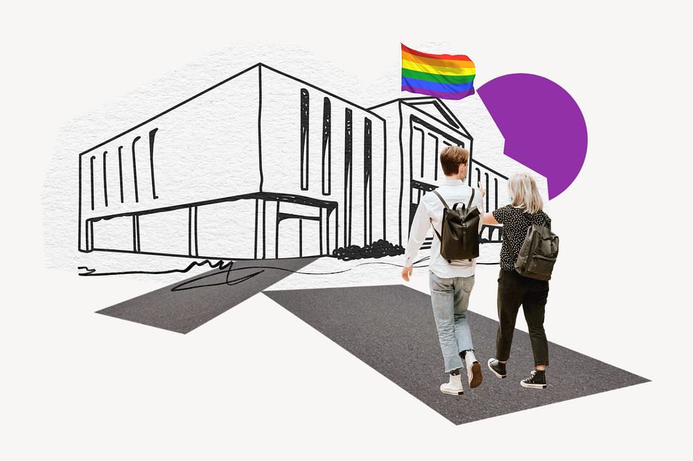 LGBTQ friendly school, education line art collage, editable design