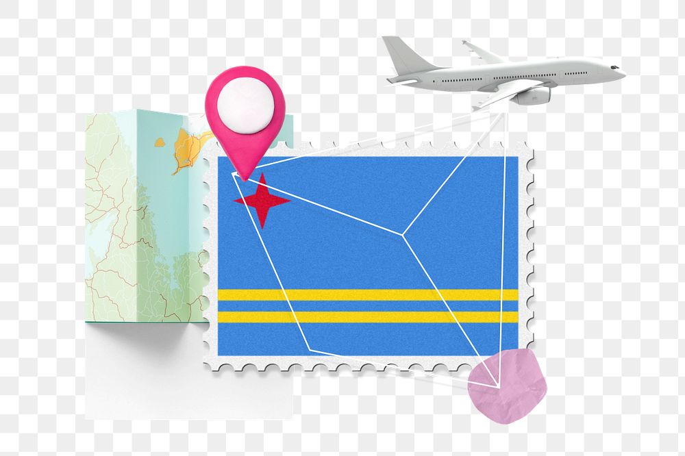 PNG element Aruba travel, stamp tourism collage illustration, editable design