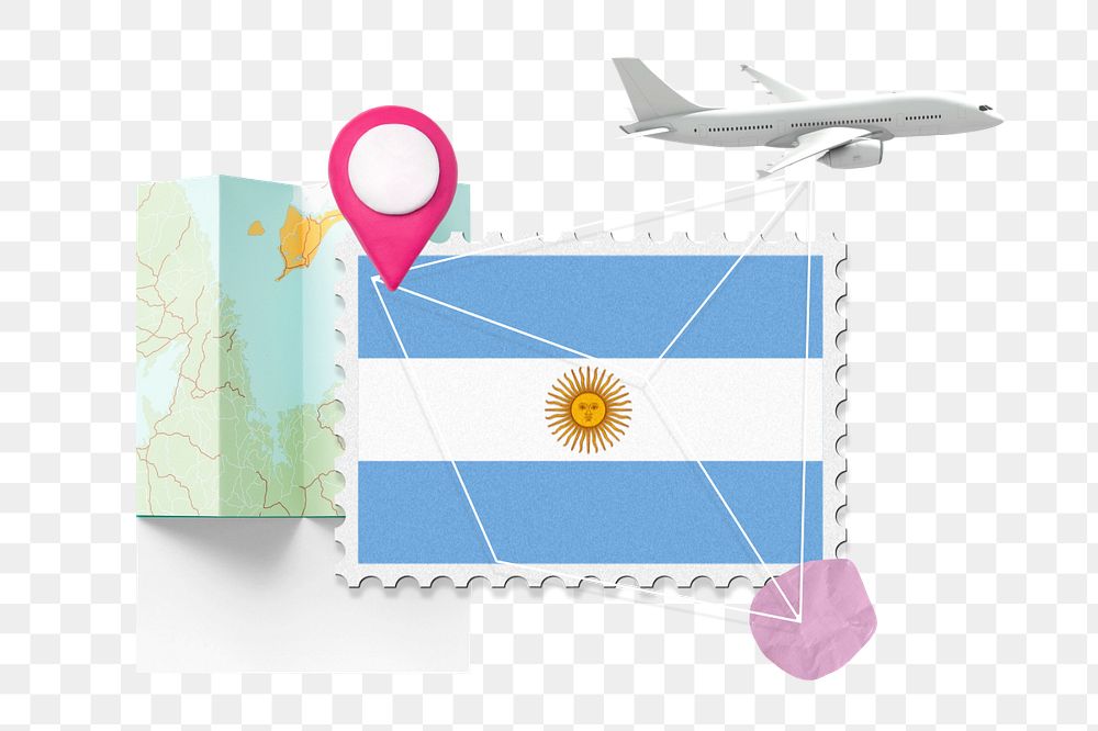 PNG element Argentina travel, stamp tourism collage illustration, editable design