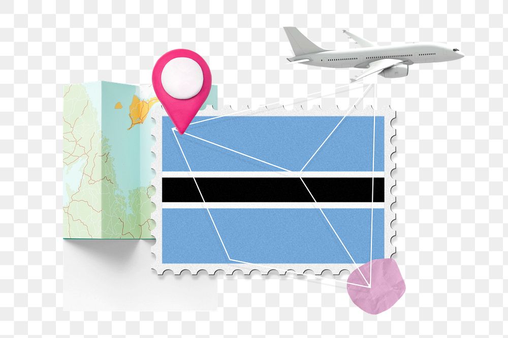 PNG element Botswana travel, stamp tourism collage illustration, editable design