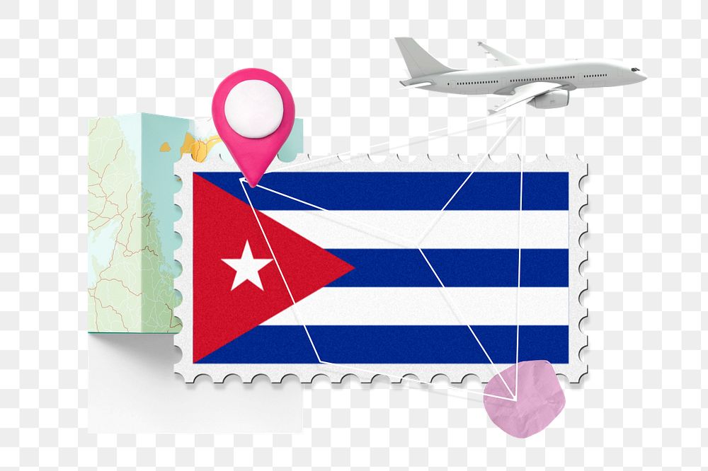 PNG element Cuba travel, stamp tourism collage illustration, editable design