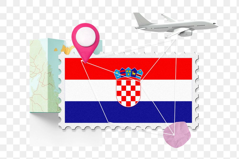 PNG element Croatia travel, stamp tourism collage illustration, editable design