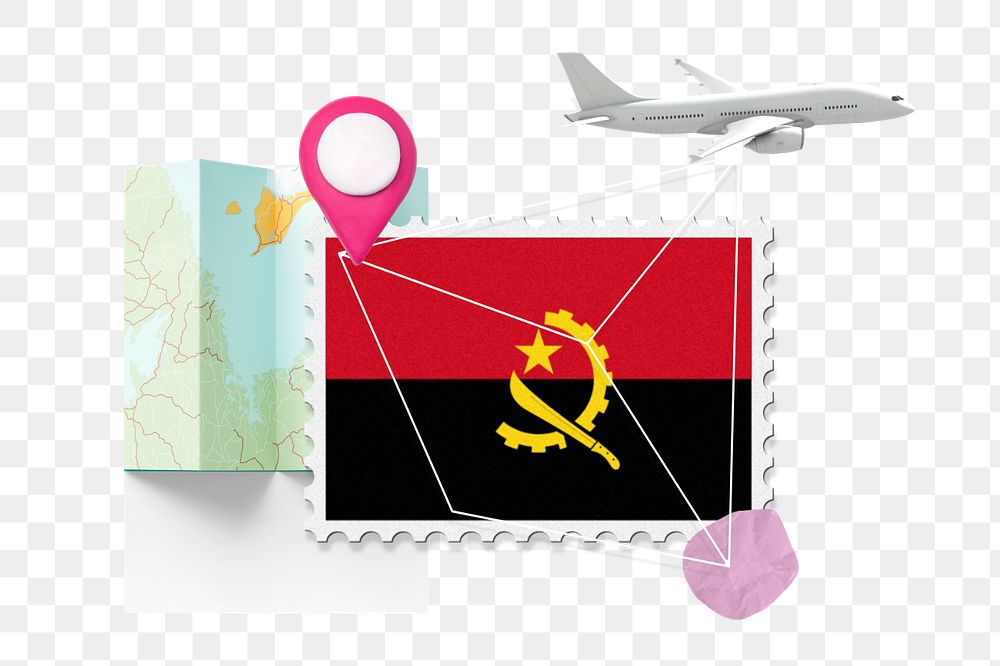 PNG element Angola travel, stamp tourism collage illustration, editable design