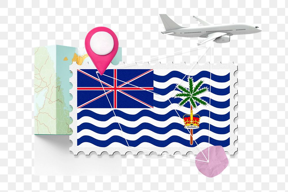 PNG element British Indian Ocean Territory, stamp tourism collage illustration, editable design